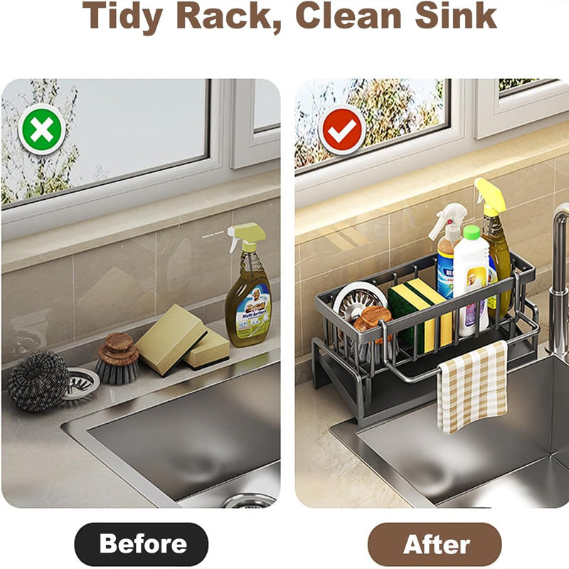 Carbon Steel Kitchen Sink Organizer with Water Tray