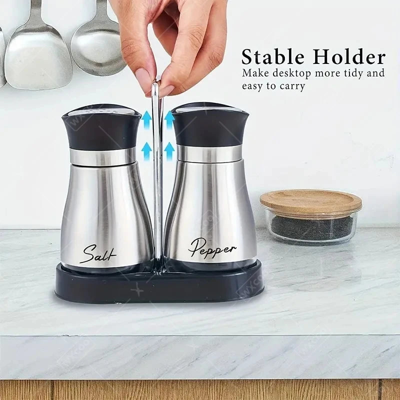 Glass Spice Bottle Adjustable Refillable Salt and Pepper Shakers with Shelf Spice Dispenser Pour Holes Kitchen Gadget