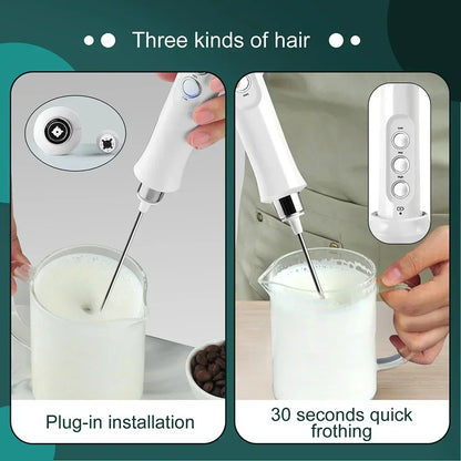 USB Rechargeable Milk Frother Mini Handheld Electric Foam Maker with 3 Speed Whisks for Latte Cappuccino Espresso Hot Chocolate Stainless Steel Egg Beater Drink Mixer Kitchen Gadgets Tools Great for Home Use and Quick Mixing